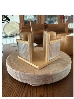 Vintage Kamenstein Wood Condiment Caddy Set Salt Pepper Napkin Holder Thailand